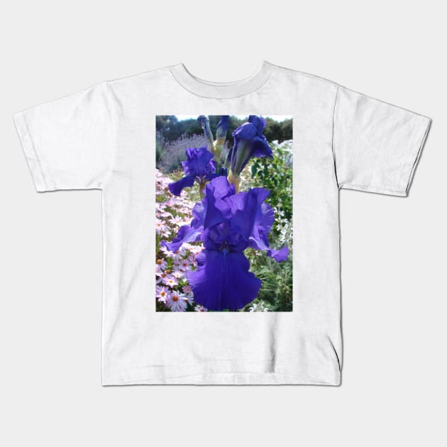 Iris Flower Indigo Purple Kids T-Shirt by SarahRajkotwala